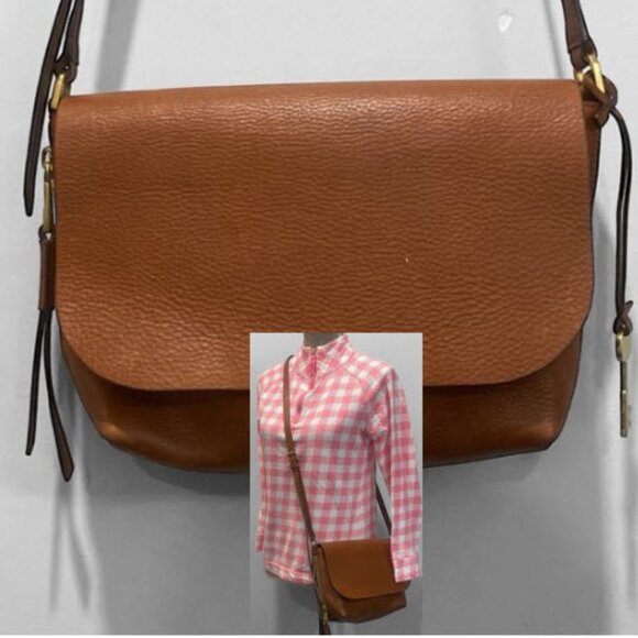 Fossil Brown Leather Crossbody or clutch Bag Preppy - Picture 1 of 16